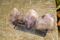 Polished Amethyst / Smokey Amethyst Window Quartz Crystals  x 12 From Akansobe, Madagascar - TopRock