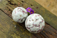 Polished Small Pink Rubellite Tourmaline In White Feldspar & Blue Lithium Spheres  x 2 From Madagascar - TopRock