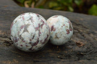 Polished Small Pink Rubellite Tourmaline In White Feldspar & Blue Lithium Spheres  x 2 From Madagascar - TopRock