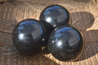 Polished  Schorl Black Tourmaline Spheres x 3 From Madagascar