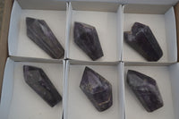 Polished Dark Chevron Amethyst Points  x 6 From Zambia - Toprock Gemstones and Minerals 