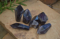 Polished Dark Chevron Amethyst Points  x 6 From Zambia - Toprock Gemstones and Minerals 