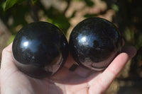 Polished  Schorl Black Tourmaline Spheres x 3 From Madagascar