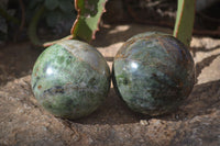 Polished Green Chrysoprase Spheres  x 2 From Madagascar