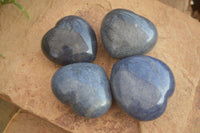 Polished Blue Lazulite Hearts  x 4 From Madagascar - Toprock Gemstones and Minerals 