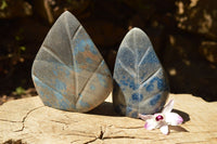 Polished Blue Spotted Spinel Standing Leaf Sculptures  x 2 From Madagascar - TopRock