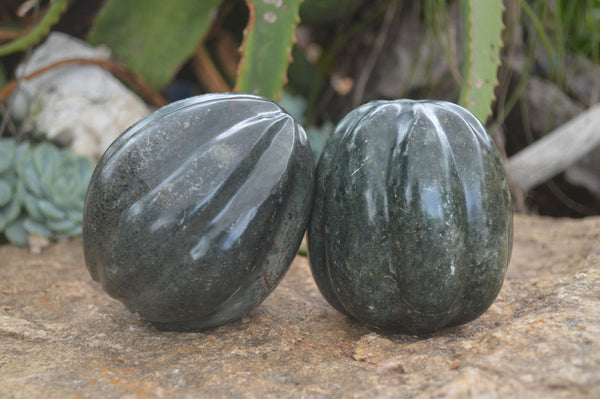 Polished Green Serpentine Pumpkin Carvings  x 2 From Zimbabwe - Toprock Gemstones and Minerals 