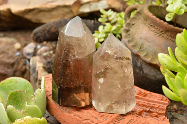 Polished Beautiful Clear Smokey Quartz Points  x 2 From Madagascar - TopRock