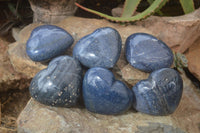 Polished Blue Lazulite Hearts  x 6 From Madagascar