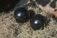 Polished  Schorl Black Tourmaline Spheres x 3 From Madagascar