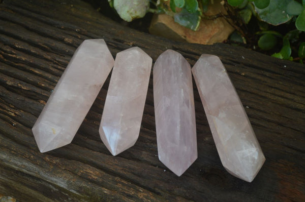 Polished Gemmy Double Terminated Rose Quartz Points x 4 From Madagascar