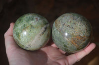 Polished Green Chrysoprase Spheres  x 2 From Madagascar