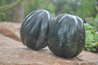 Polished Green Serpentine Pumpkin Carvings  x 2 From Zimbabwe - Toprock Gemstones and Minerals 