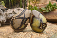 Polished Septaria Dragon's Eggs (Calcite & Aragonite) x 3 From Mahajanga, Madagascar - TopRock