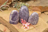 Polished Purple Lepidolite Standing Free Forms  x 3 From Madagascar - TopRock