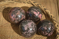 Polished Rhodonite Spheres x 4 From Madagascar