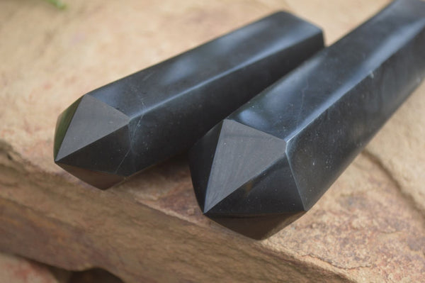 Polished Double Terminated Black Basalt Points  x 2 From Madagascar