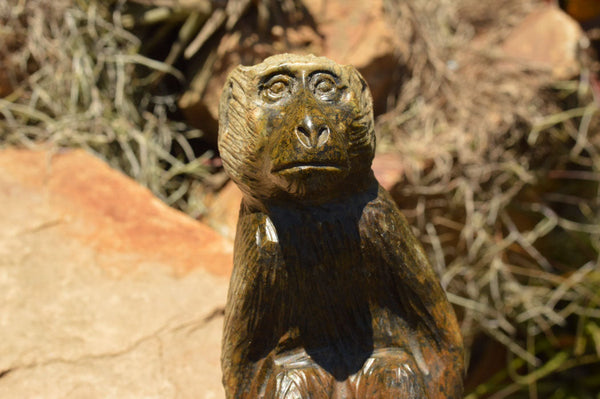 Polished Soapstone Baboon Carving x 1 From Zimbabwe - TopRock