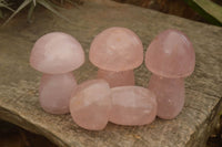 Polished Gemmy Pink Rose Quartz Mushrooms  x 6 From Madagascar - TopRock