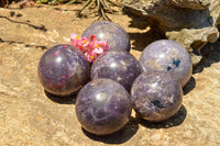 Polished Purple Lepidolite Mica Spheres  x 6 From Madagascar - TopRock