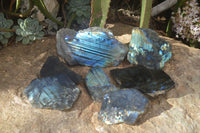 Polished One Side Polished Labradorite Slices  x 6 From Tulear, Madagascar