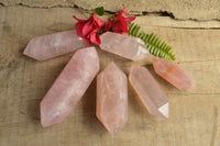 Polished Double Terminated Gemmy Pink Rose Quartz Points x 6 From Madagascar - TopRock