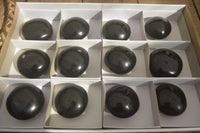 Polished Black Basalt Palm Stones  x 12 From Madagascar