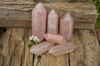 Polished Double Terminated Gemmy Pink Rose Quartz Points x 6 From Madagascar - TopRock