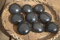 Polished Black Basalt Palm Stones  x 12 From Madagascar