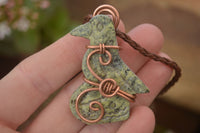 Polished  Copper Wire Wrapped Leopard Stone Eagle Pendants  x 6 From Zimbabwe