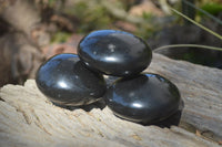 Polished Black Basalt Palm Stones  x 12 From Madagascar