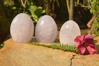 Polished Rare Blue Rose Quartz Standing Free Forms x 3 From Ambatondrazaka, Madagascar - TopRock