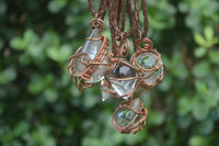 Polished  Copper Wire Wrapped Clear Quartz Pendants  x 6 From Southern Africa