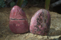 Polished Pink Rhodonite Standing Free Forms x 3 From Madagascar