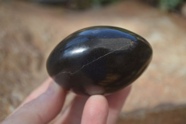 Polished Black Basalt Palm Stones  x 12 From Madagascar