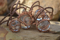 Polished  Copper Wire Wrapped Clear Quartz Pendants  x 6 From Southern Africa