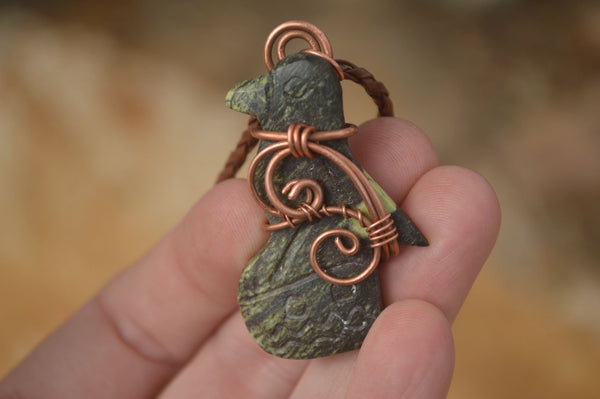 Polished  Copper Wire Wrapped Leopard Stone Eagle Pendants  x 6 From Zimbabwe