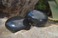 Polished Black Basalt Palm Stones x 12 From Madagascar