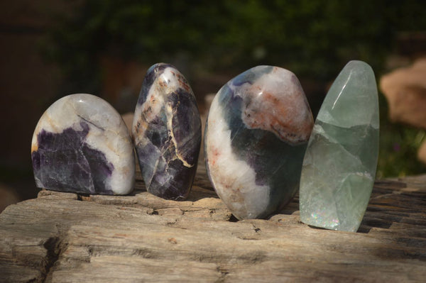 Polished  Watermelon Fluorite Standing Free Forms  x 4 From Uis, Namibia