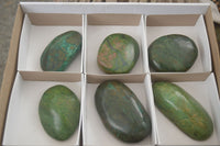 Polished Green Verdite Galet / Palm Stones x 6 From Zimbabwe