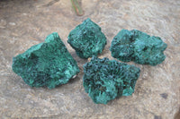 Natural Chatoyant Silky Malachite Specimens  x 4 From Congo