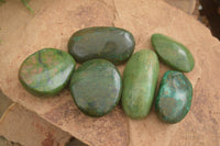 Polished Green Verdite Galet / Palm Stones x 6 From Zimbabwe