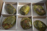 Polished Green Opal Standing Free Forms  x 6 From Madagascar