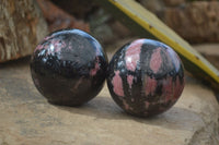 Polished Rhodonite Spheres x 2 From Ambindavato, Madagascar