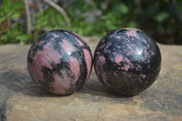 Polished Rhodonite Spheres x 2 From Ambindavato, Madagascar