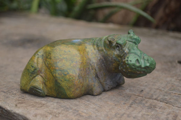 Polished Green Verdite Hippo Carvings x 3 From Zimbabwe