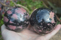 Polished Rhodonite Spheres x 2 From Ambindavato, Madagascar