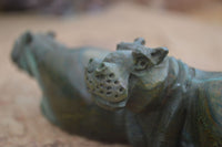 Polished Green Verdite Hippo Carvings  x 3 From Zimbabwe - TopRock