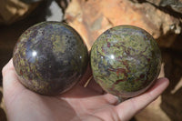 Polished Bastite Dragon Blood Stone Spheres  x 2 From Tshipise, South Africa