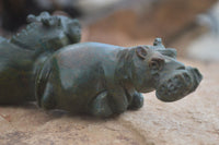 Polished Green Verdite Hippo Carvings  x 3 From Zimbabwe - TopRock